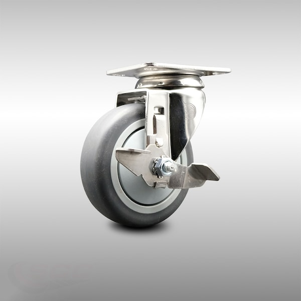 4 Inch 316SS Thermoplastic Rubber Wheel Swivel Top Plate Caster with Brake SCC